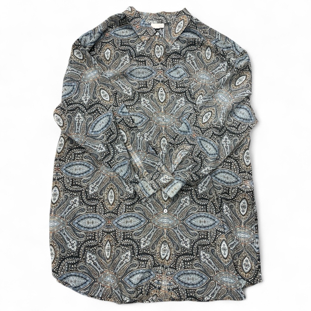 J Jill Sheer Blue Paisley Long Sleeve Shirt, Women's 3X